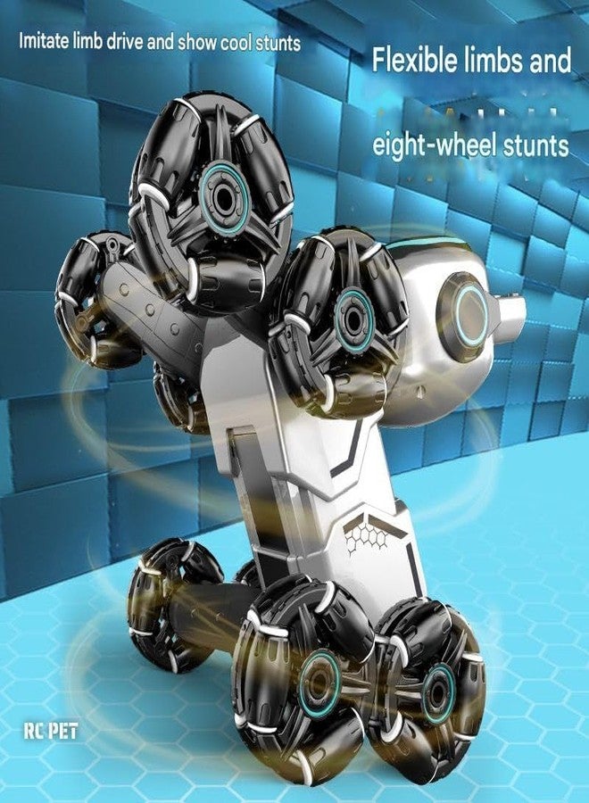 OOTLO 2.4G Eight Wheels Remote Control Robot, Smart Education Electronic Stunt Rc Robot Dog Toy, Electronic Handle Watch Robot Dog Toy RC Cars with Music & Light for Boys Age 5-14 - Image 4